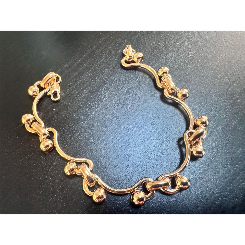 585 14K RG Rolled Gold Stamped Modern Beaded Accents Lobster Clasp Link Bracelet